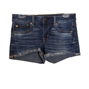 American‎ Eagle Outfitters Women's Super Stretch Denim Blue Shortie Shorts 4